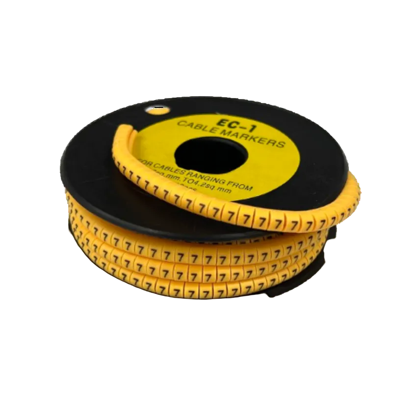 Spool of China made Cable Marker Yellow -7 snap on numeric cable identifiers for wiring