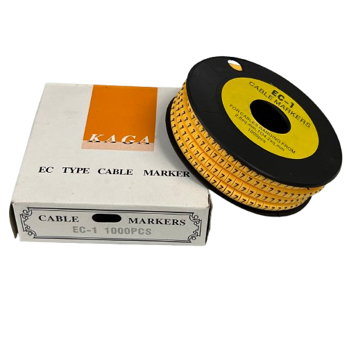 Spool and box of Cable Marker Yellow -7 cable markers on reel for wire identification and labeling 1000 pcs