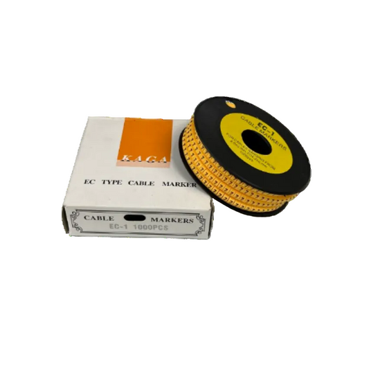 Spool and box of Cable Marker Yellow -7 cable markers on reel for wire identification and labeling 1000 pcs
