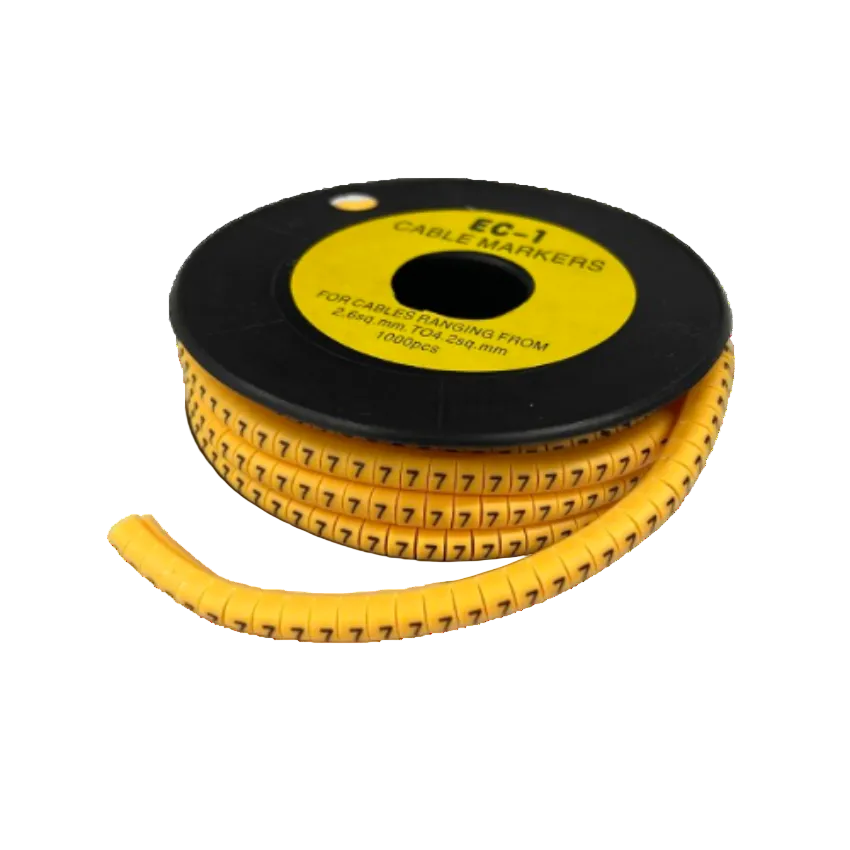 Cable Marker Yellow -7 reel of flexible wraparound cable management markers with repeated number 7