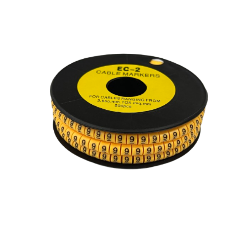 Grippes Cable Marker Yellow - 9 spool of numbered yellow cable markers on black reel for organization