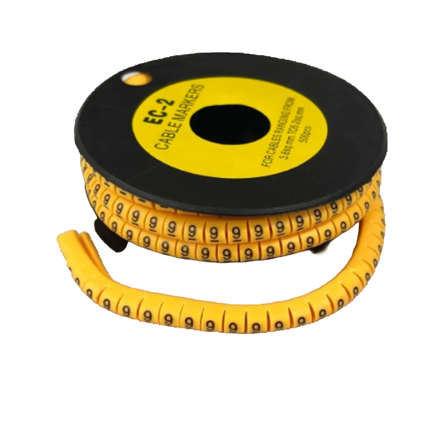 Grippes cable management spool of numeric markers showing Cable Marker Yellow - 9 printed repeatedly for wire identification