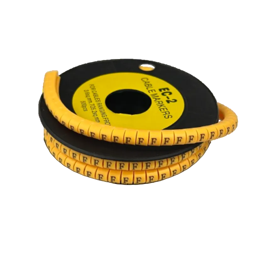 Grippes Cable Marker Yellow - F spool showing flexible yellow F cable markers for wire labeling
