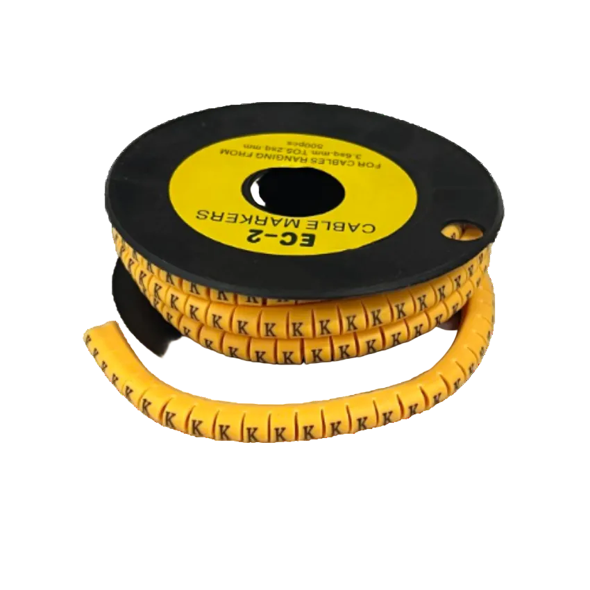 Grippes spool of Cable Marker Yellow - K spiral cable ID markers showing repeated K letters