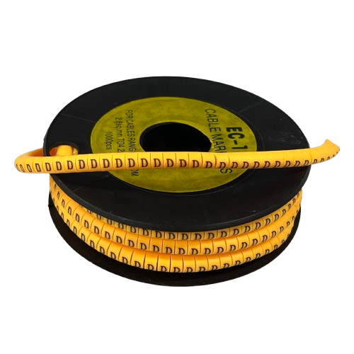 Spool of yellow cable markers with repeated D labels for wire identification "D" Marker 2.6mm to 4.2mm China