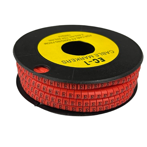 Grippes cable management spool with "E" Marker Red 2.6mm to 4.2mm 1000pcs red lettered markers