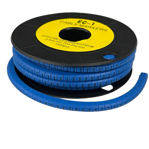 Spool of blue Cable "I" Marker 2.6mm to 4.2mm Blue segmented strip for cable management and labeling