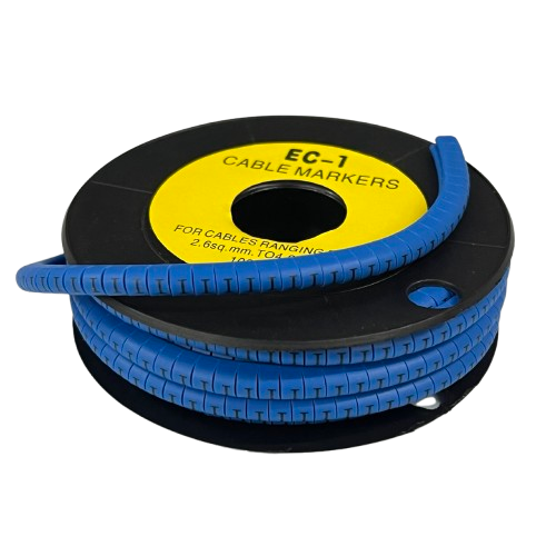 Spool of blue Cable "I" Marker 2.6mm to 4.2mm Blue cable labeling strip for organizing and identifying wires