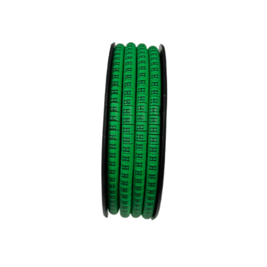 Grippes cable management spool with green "H" Marker EC-1 Green 2.6mm to 4.2mm printed cable markers