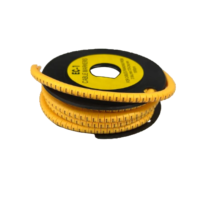 L Marker 2.6mm to 4.2mm yellow cable management wrap on black spool for organizing cables