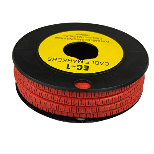 Grippes L Marker Red 2.6mm to 4.2mm 1000pcs cable markers on a black spool for cable management