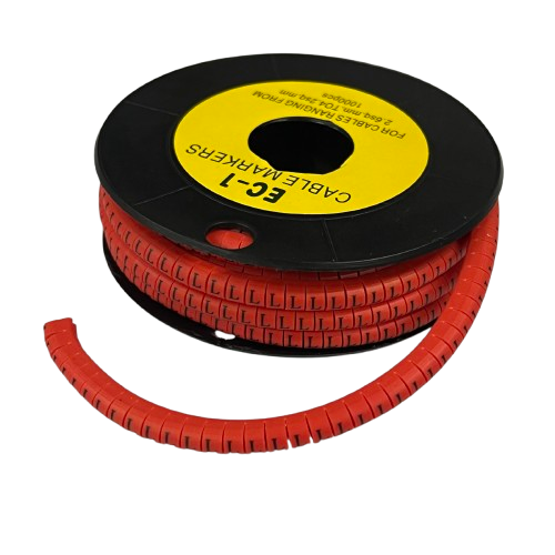 Grippes L Marker Red 2.6mm to 4.2mm 1000pcs cable management spiral wrap on black reel