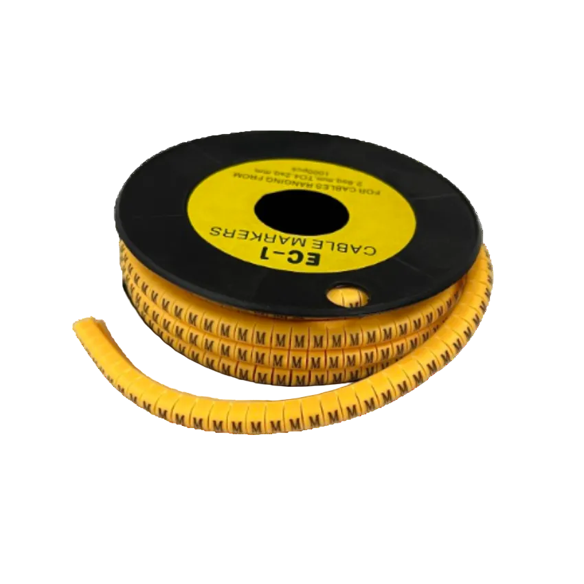 Yellow cable management marker roll labeled M Marker 2.6mm to 4.2mm for wire identification