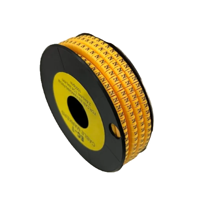 Yellow N Marker 2.6mm to 4.2mm cable management markers on black spool from China