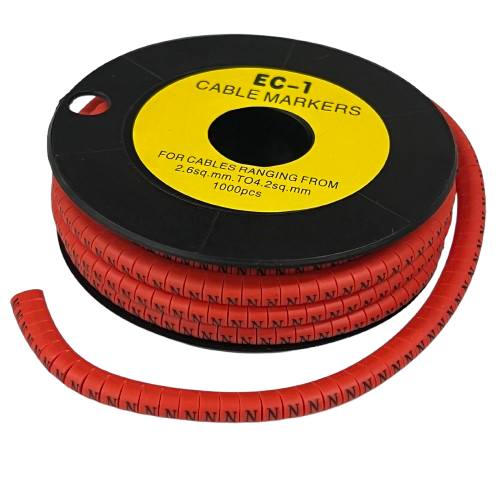 Grippes N Marker Red 2.6mm to 4.2mm 1000pcs cable markers wound on a black spool for cable management