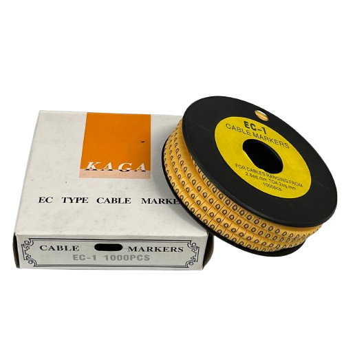 Q Marker 2.6mm to 4.2mm cable management markers on a spool with packaging box from China