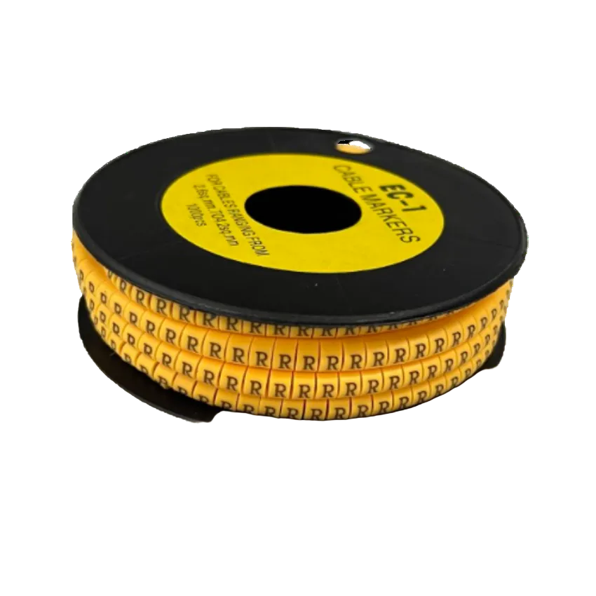 R Marker 2.6mm to 4.2mm yellow cable management markers on a black spool from China