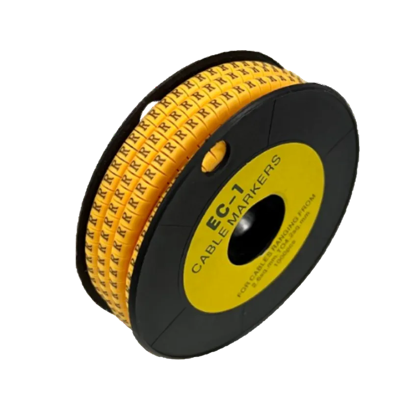 R Marker 2.6mm to 4.2mm cable management spool with yellow markers for wire identification