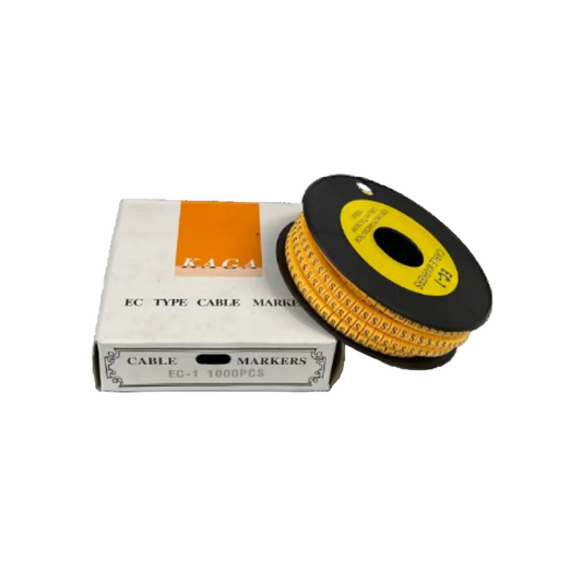 S Marker 2.6mm to 4.2mm cable management markers on black spool with white and orange box from China vendor