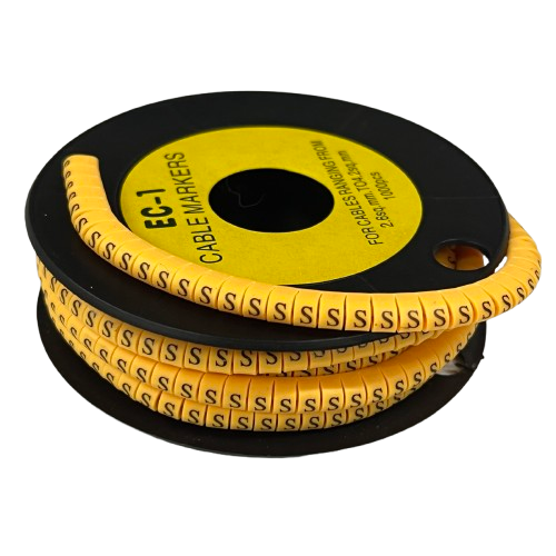 Yellow cable management roll with S Marker 2.6mm to 4.2mm for organized wire labeling