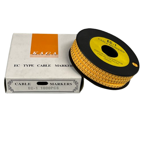 T Marker 2.6mm to 4.2mm cable markers on black spool with white and orange box from China