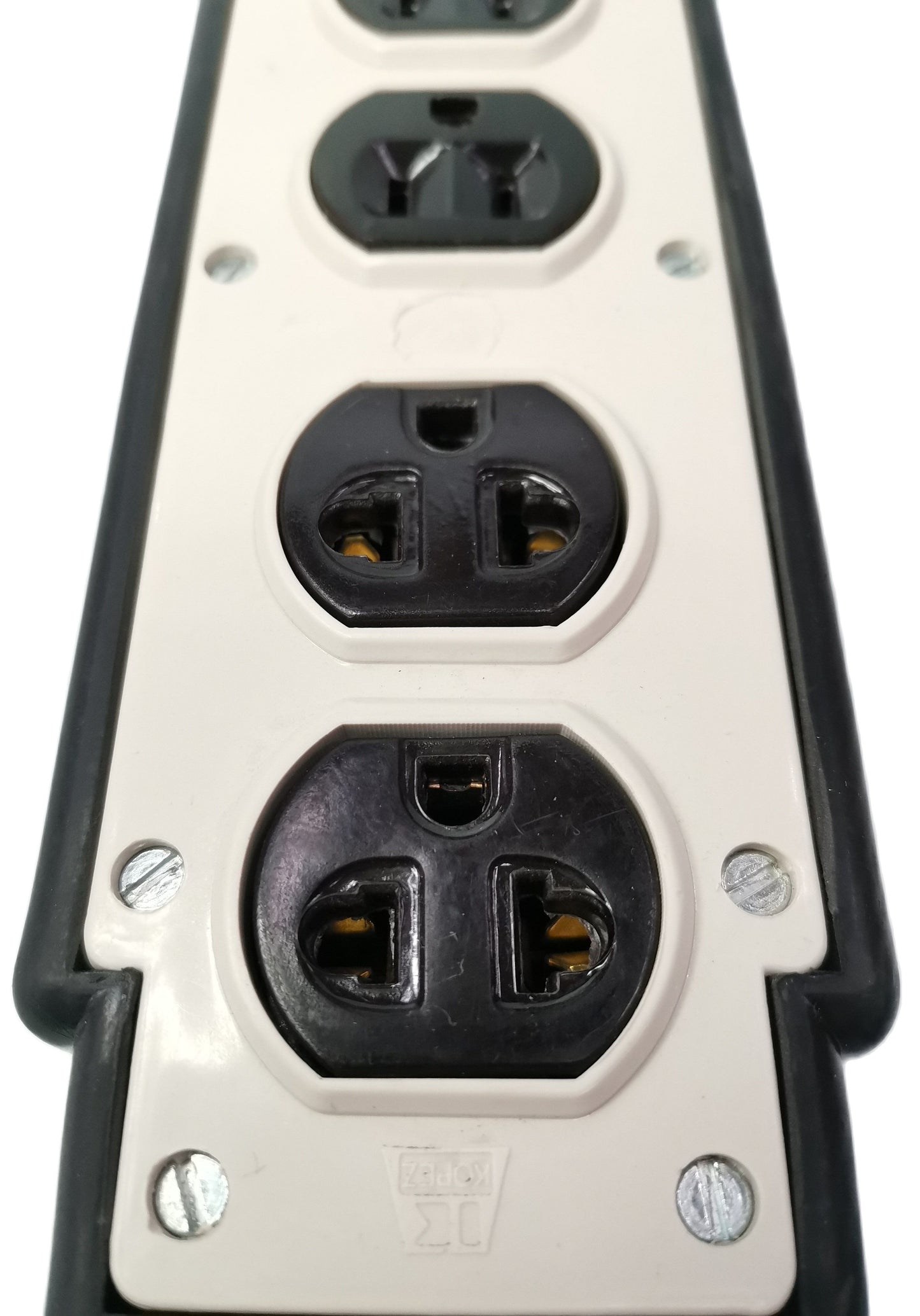 Kopez 4 gang rubber electrical outlet with black and white design for multiple power connections