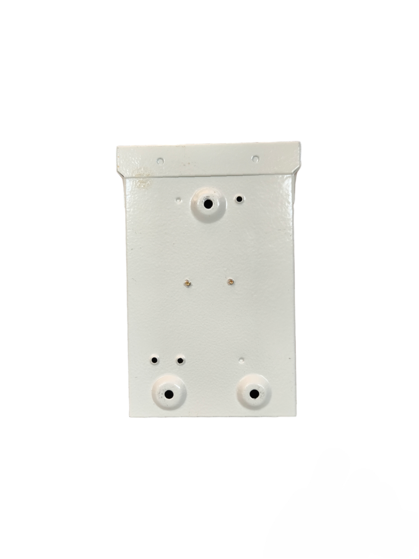 Koten white metal weatherproof MCB enclosure box front view with mounting holes and cable knockouts