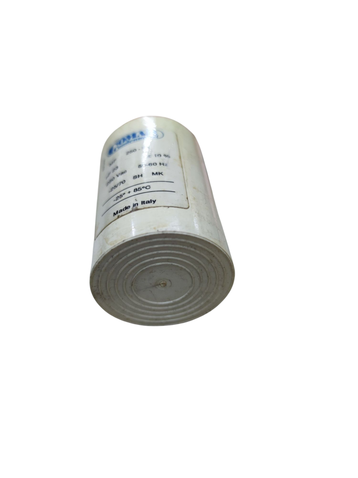 Comar 23uF 250VAC Running Capacitor cylindrical electrical component with label and specifications