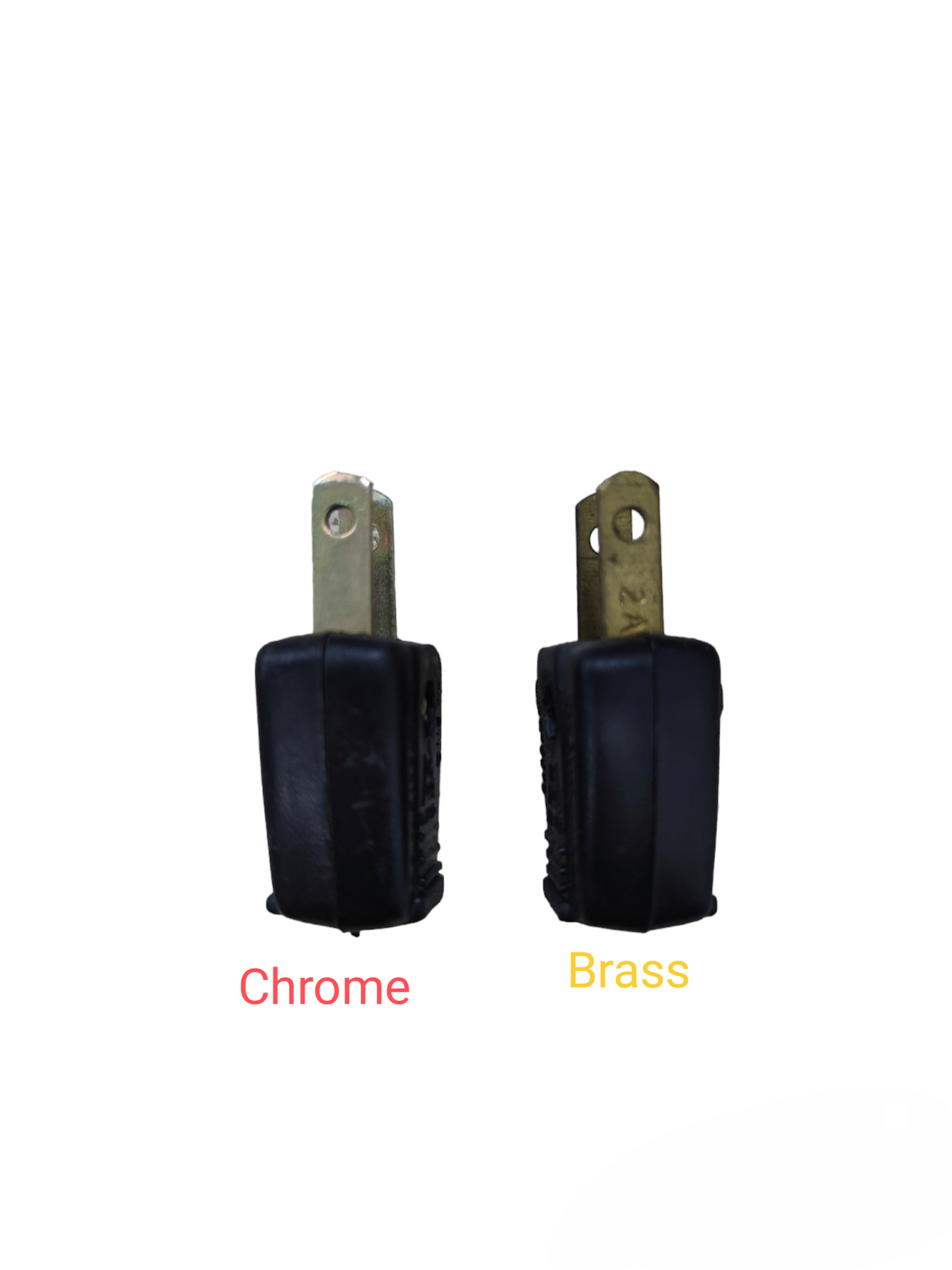 Kopez 2A 220V electrical plug with chrome and brass metal prongs and black plastic body