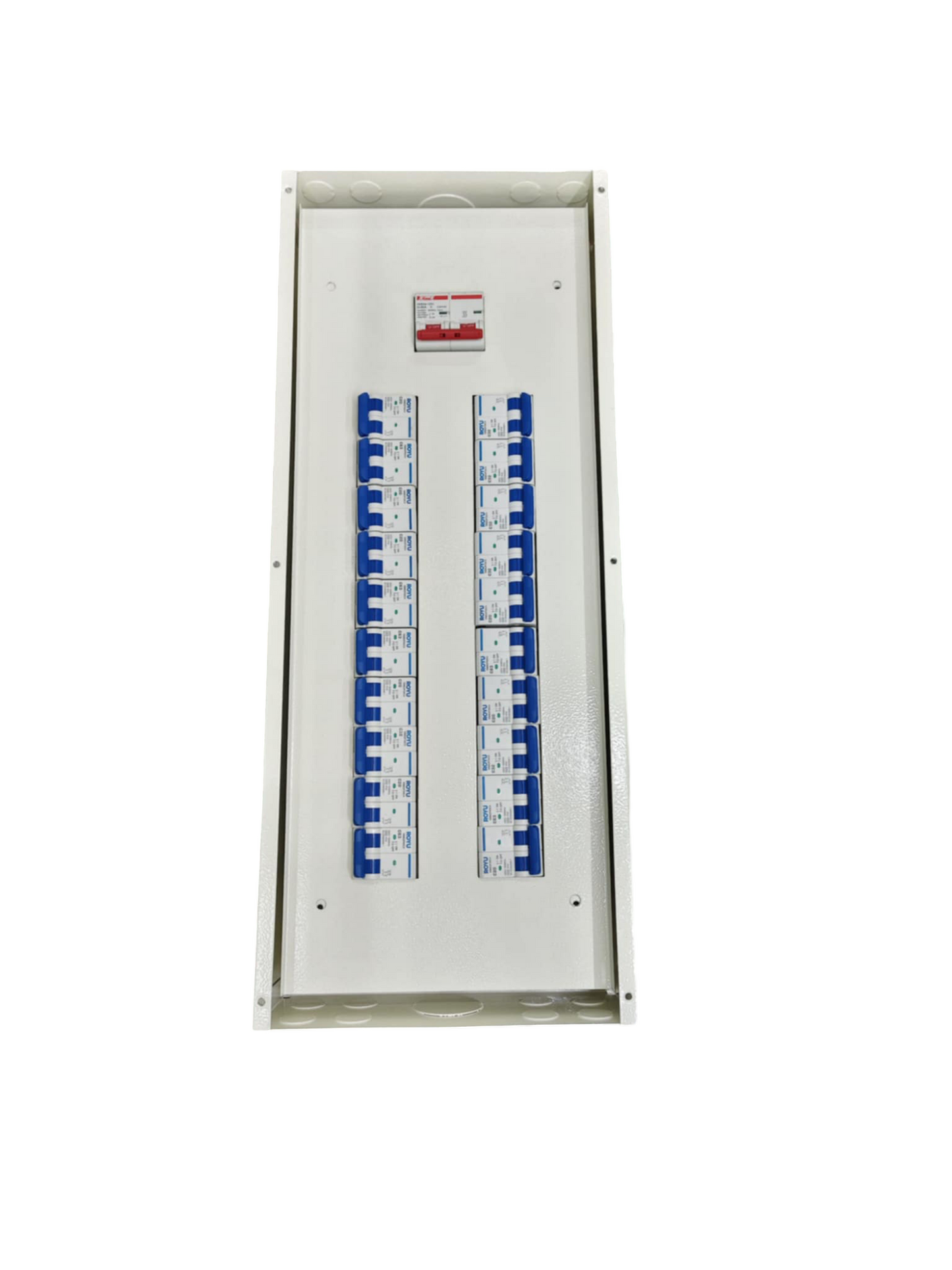 Koten 100A panel board with MCB featuring multiple circuit breakers in a white metal enclosure
