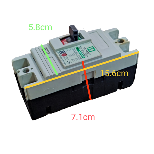 Koten 125A Molded Case Circuit Breaker 2 Pole with dimensions 15.6 cm by 7.1 cm by 5.8 cm