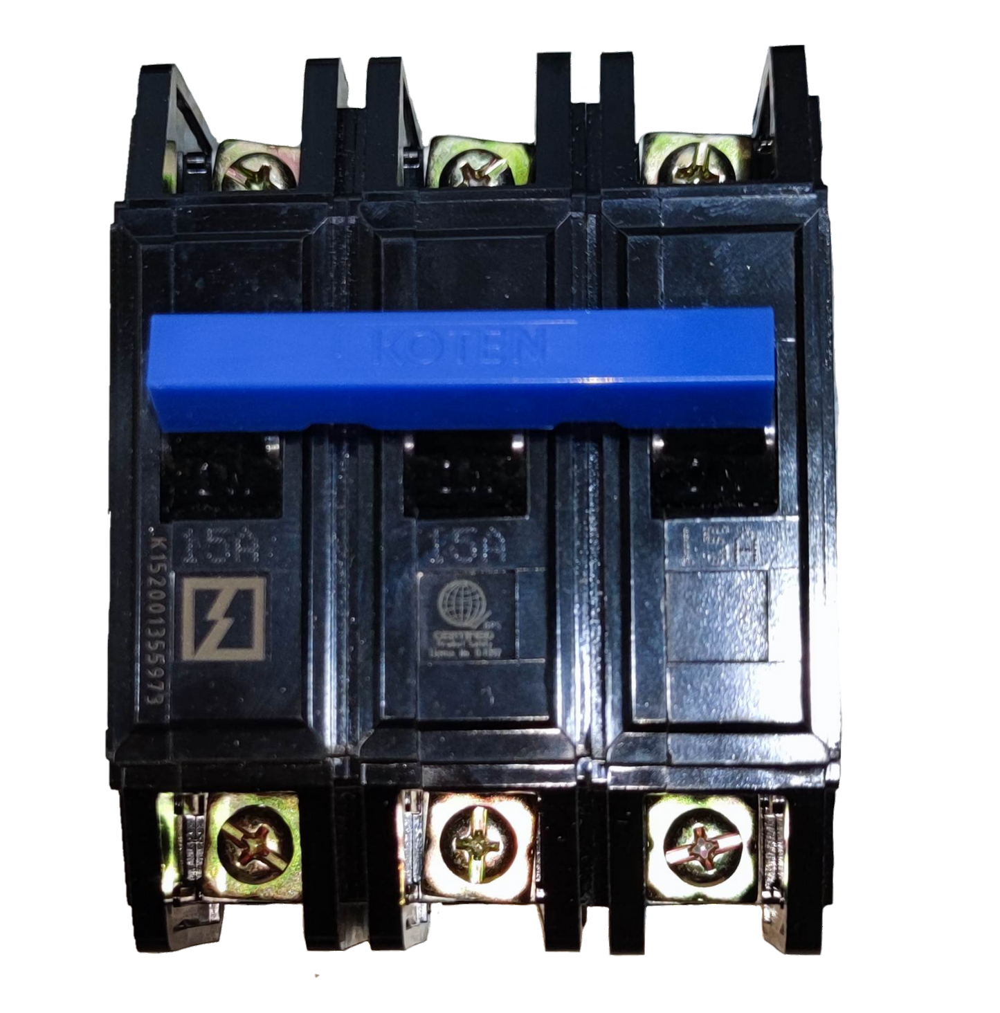 Koten 15A 3 pole 220V circuit breaker black with blue switch for electrical protection