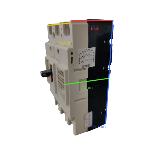 Koten 200A molded case circuit breaker with three-pole design and black and white casing