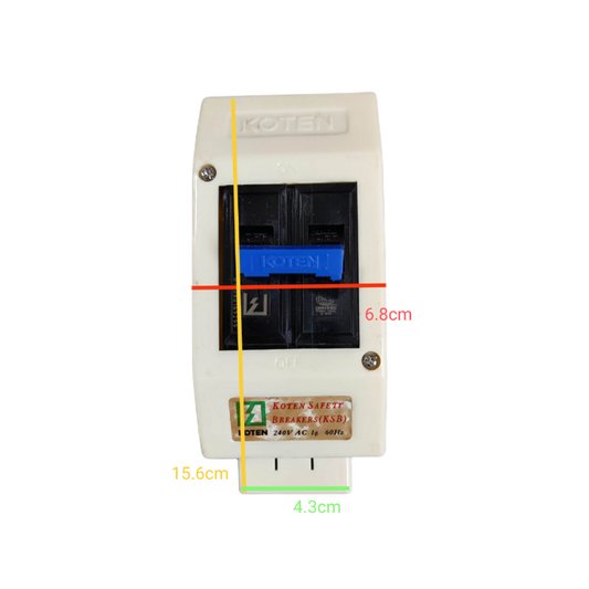 Koten 30A 2Pole Circuit Breaker with Enclosure measuring 15.6cm by 6.8cm for electrical safety