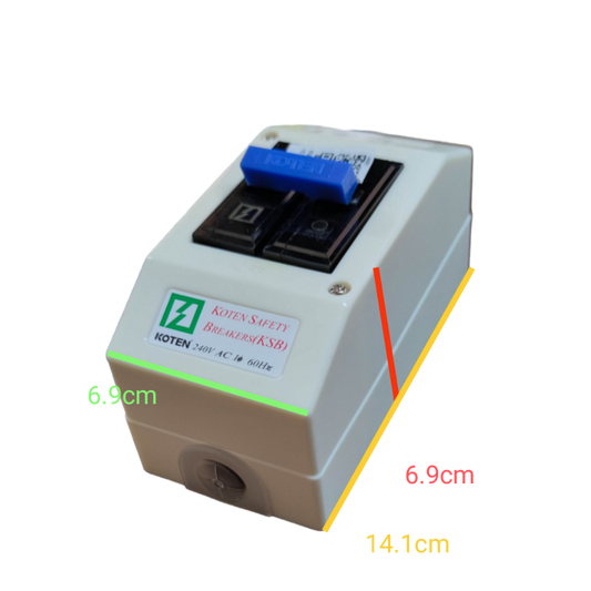 Koten white plastic Circuit Breaker with Enclosure 15A 2P with blue toggle switch and surface mount box