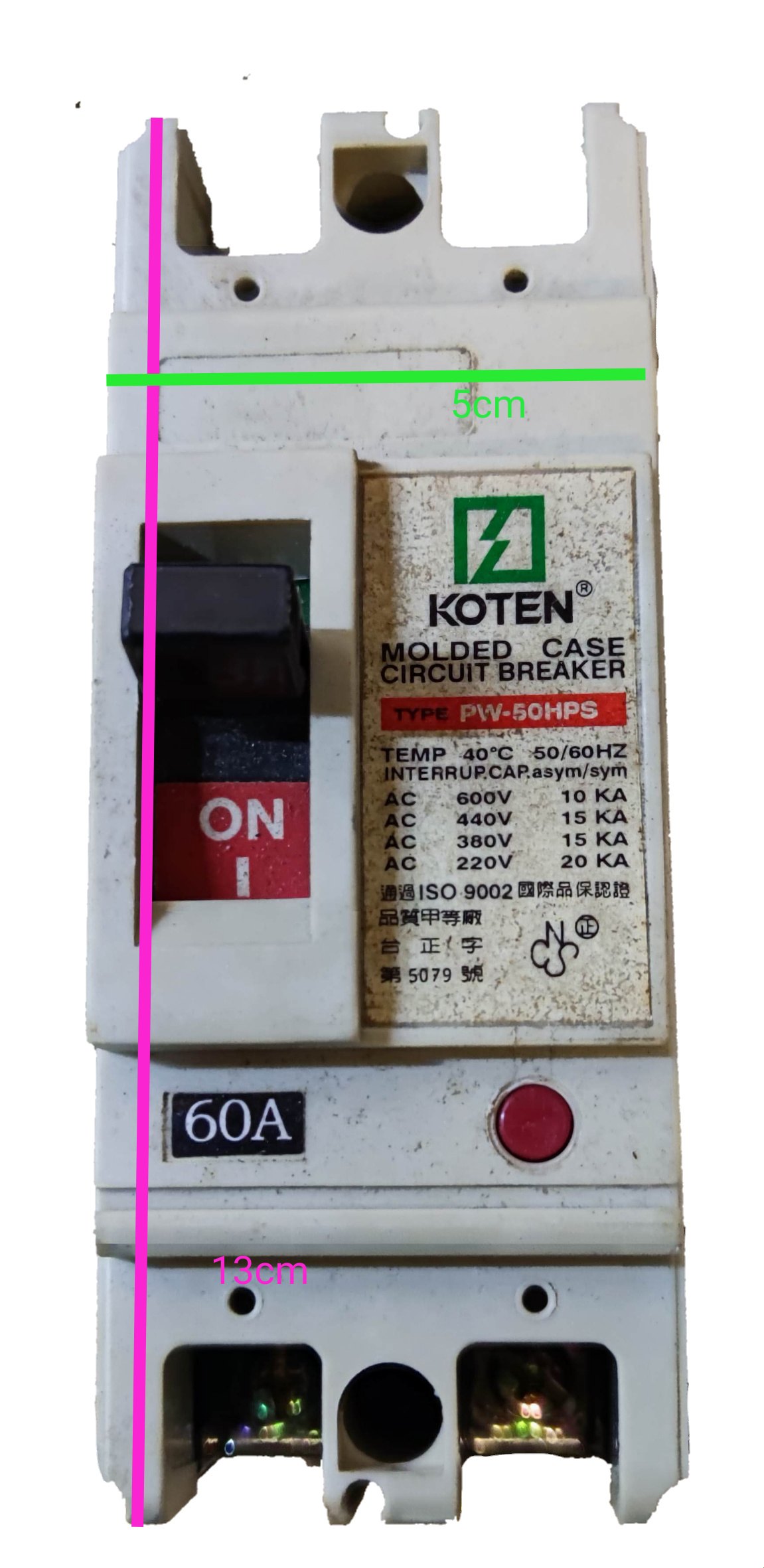 Koten single phase 2 pole 25KAIC 250V molded case circuit breaker with 60 amp rating