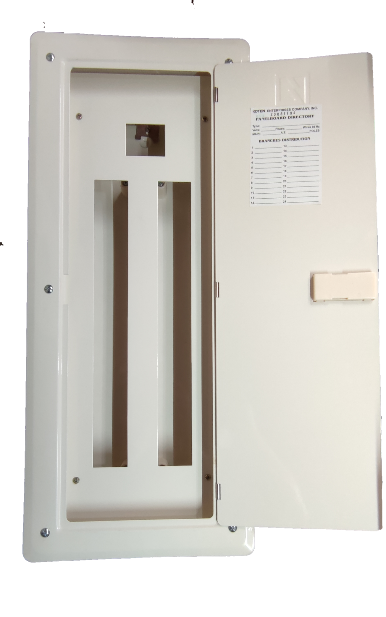 Koten electrical panel enclosure for Miniature Circuit Breaker 22 Branches with open white door