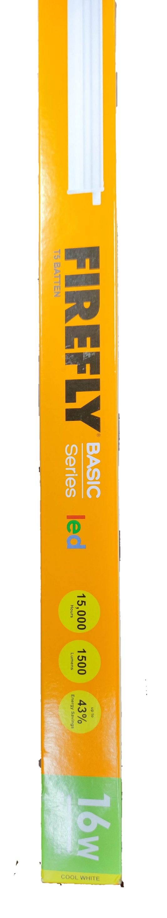 Firefly LED Batten Tube 16W T-5 Cool White packaging featuring energy efficiency details