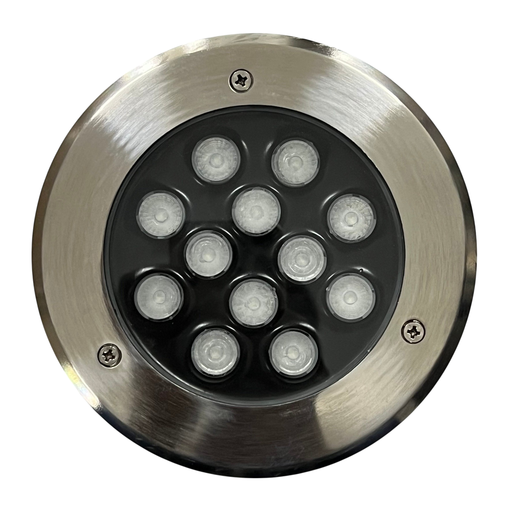 12W LED Pool Lights 12VDC with stainless steel frame and multiple LED bulbs for underwater use