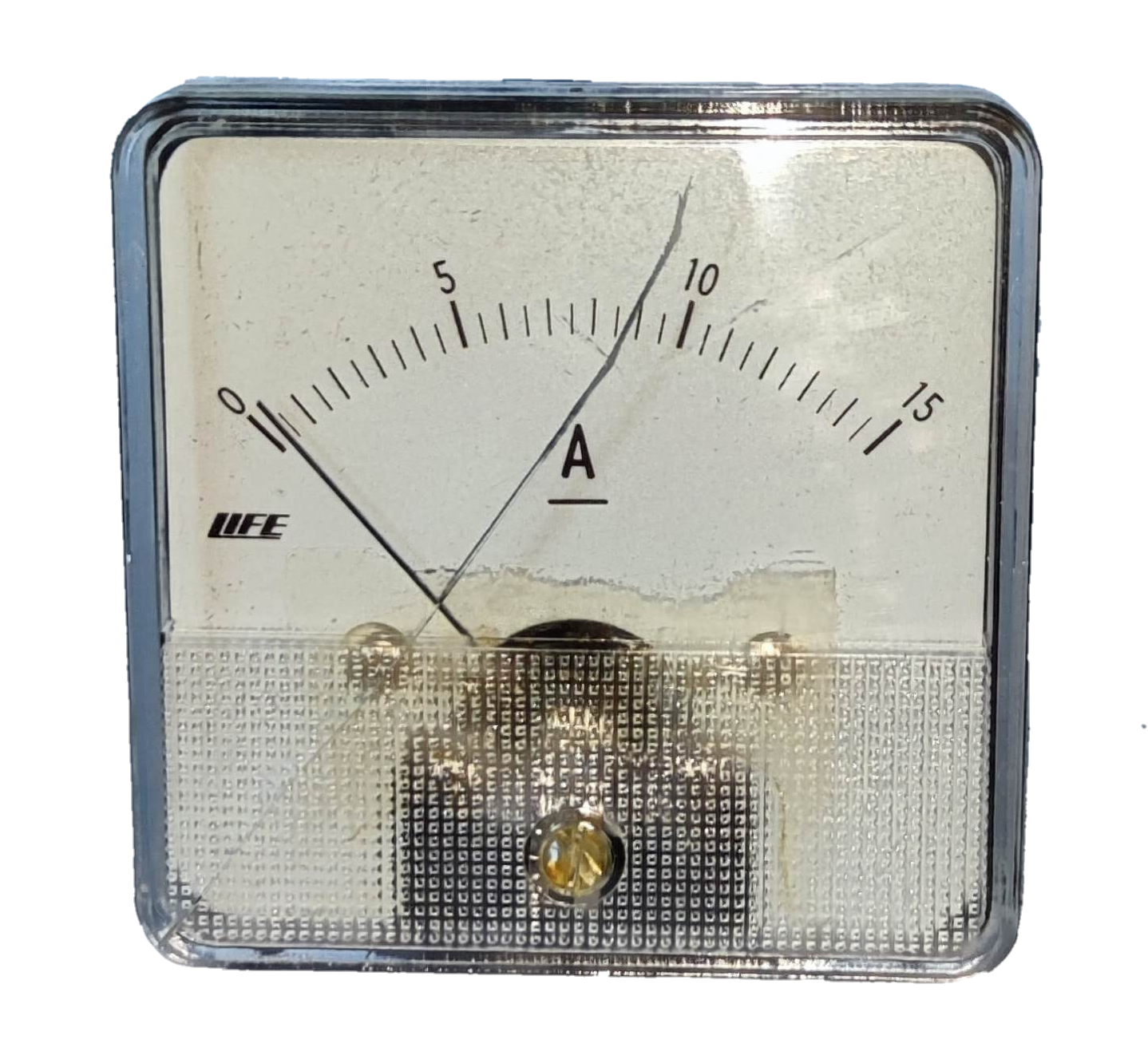 HEW Panel Meter 60mm x 60mm 52CA analog ammeter with 0 to 15 A scale and clear square plastic housing