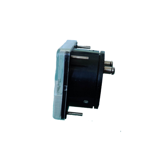 HEW Panel Meter 60mm x 60mm 52CA side view showing black housing clear bezel and metal terminals
