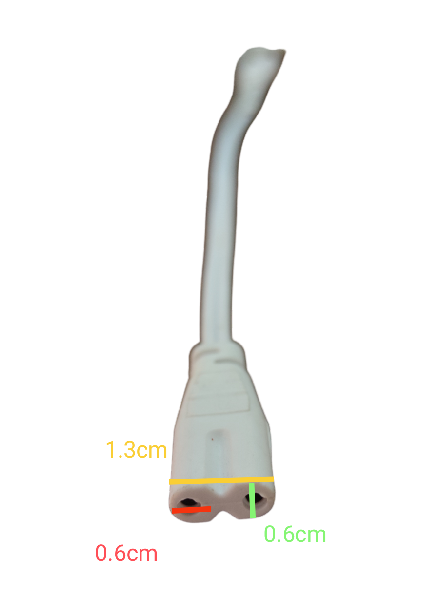 Local T5 AC Cord Connector End to End with detailed dimensions for precise installation