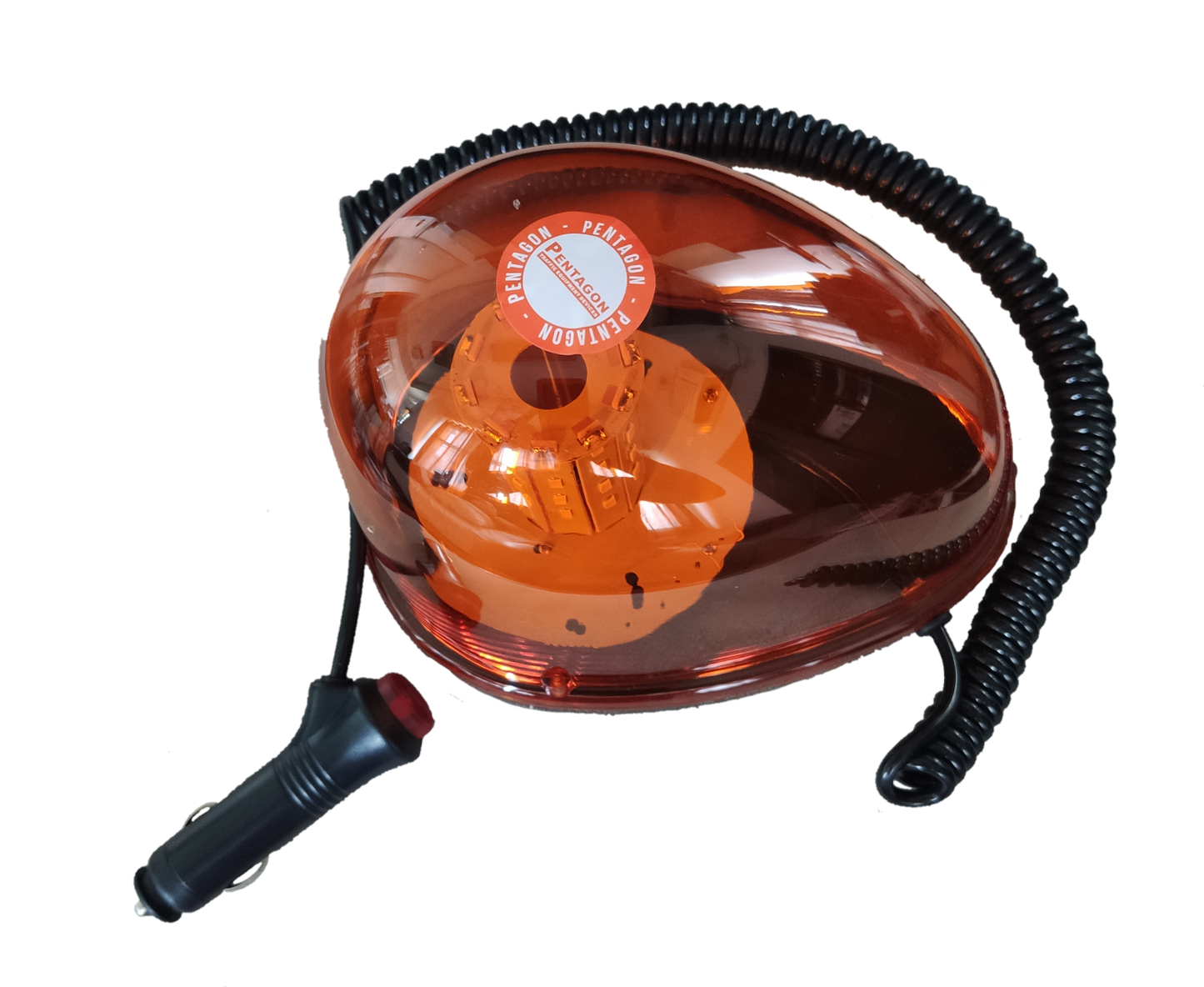 Code Red magnetic base emergency light 12V 24V with orange dome and coiled power cord for safety