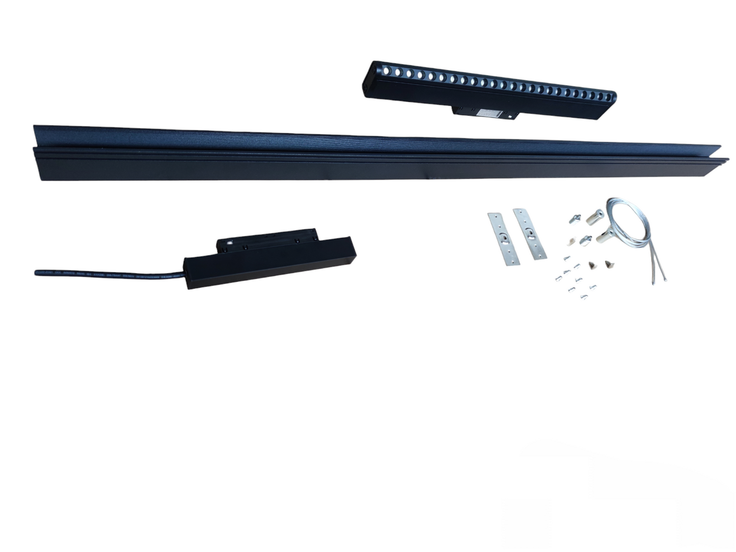 ILLUMIQ TERRA Magnetic Track Light 1 Meter 50mm with black ceiling light components and mounting accessories