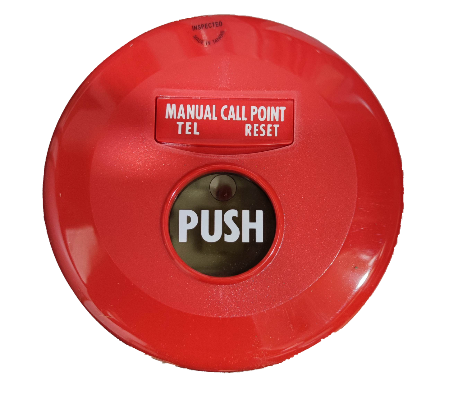 Horing Lih red manual call point round fire alarm with push button and reset label