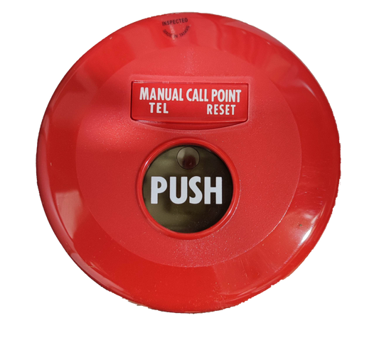Horing Lih red manual call point round fire alarm with push button and reset label