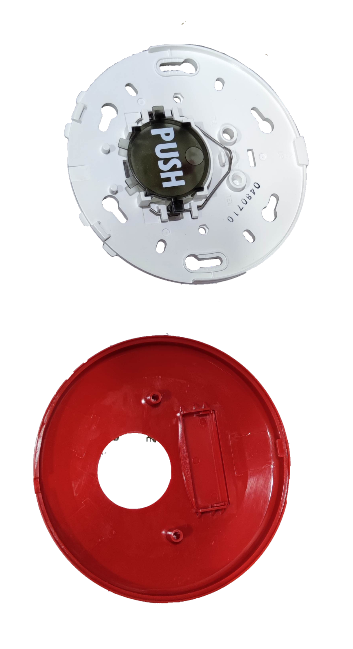 Horing Lih manual call point round fire alarm detector with white push button and red base