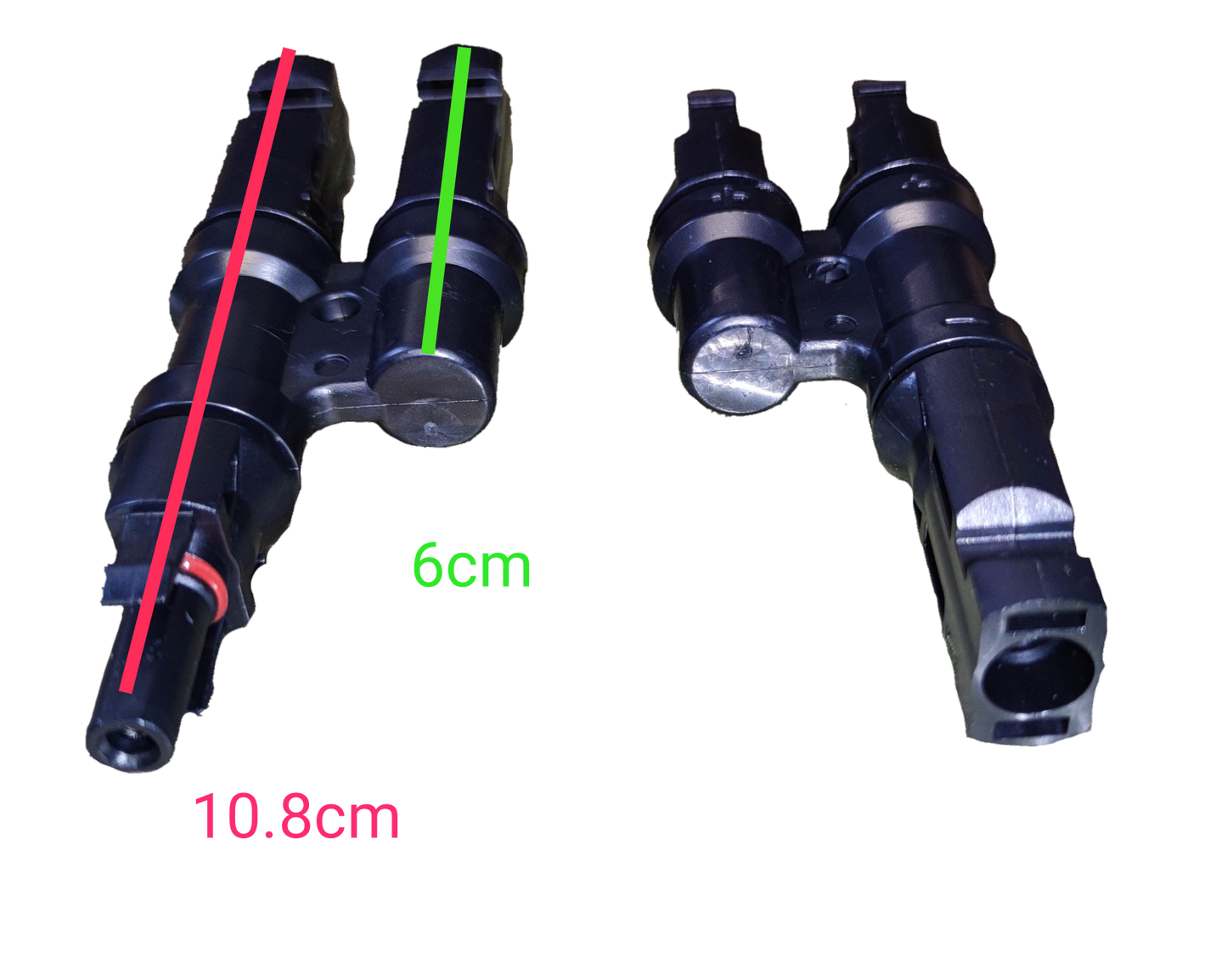 ZwitseRise MC4 connector 1x2 IP67 with detailed dimensions for electrical circuitry use