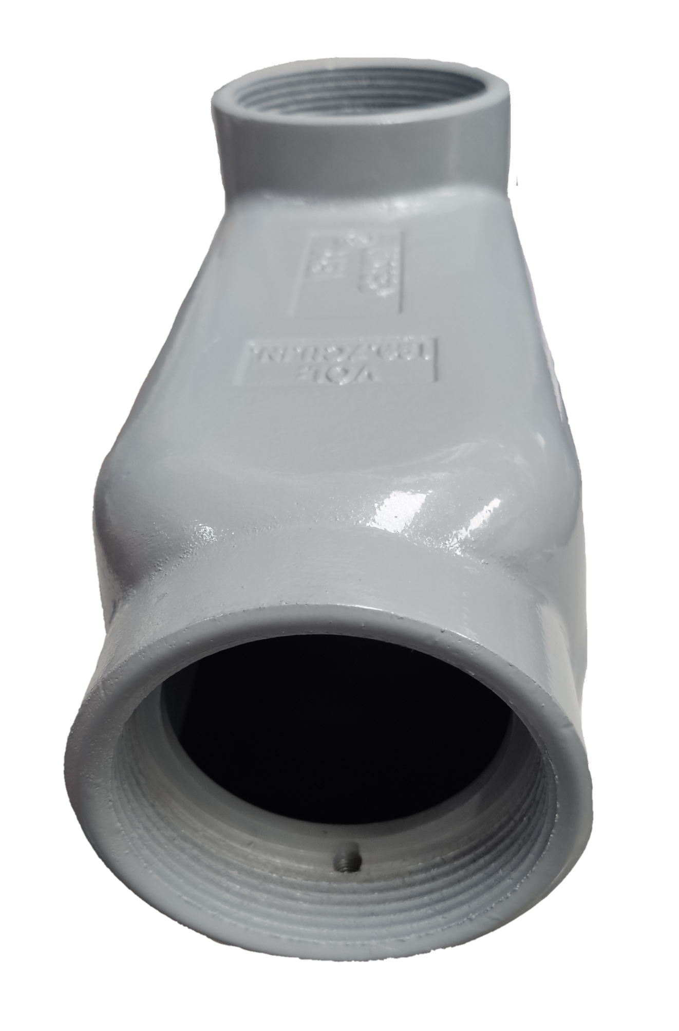 Metal LB Conduit 85mm elbow connector in gray for electrical circuitry and parts by Electx Electrical Supply