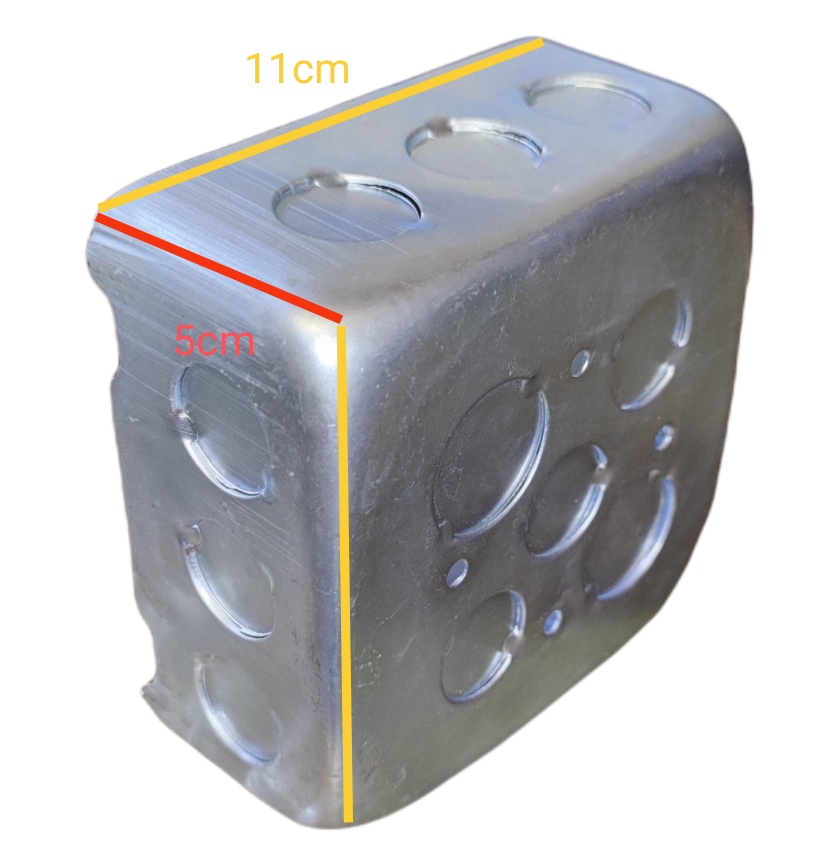 Metal Square Box 11 cm x 11 cm x 4 cm with multiple cutouts for electrical circuitry applications